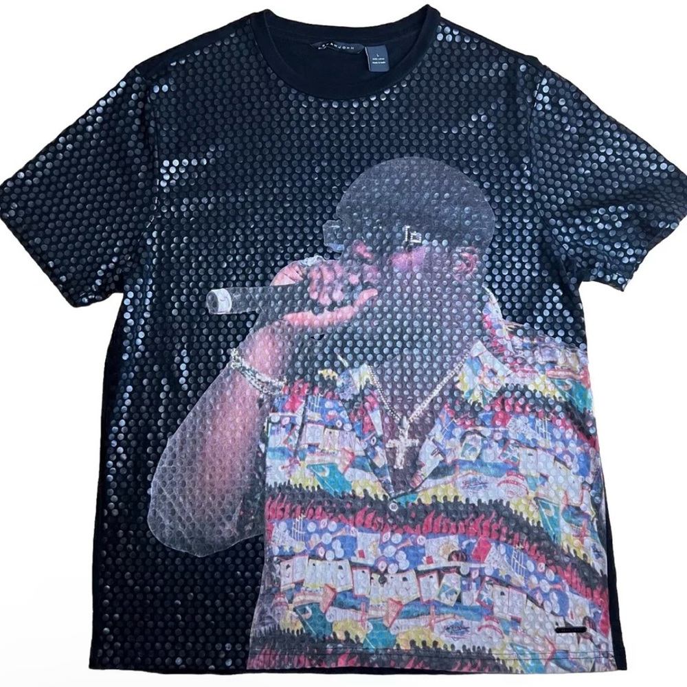 Sean John Mens Hiphop rapper Notorious B.I.G  Casual Black Graphic T-Shirt|SZ:L